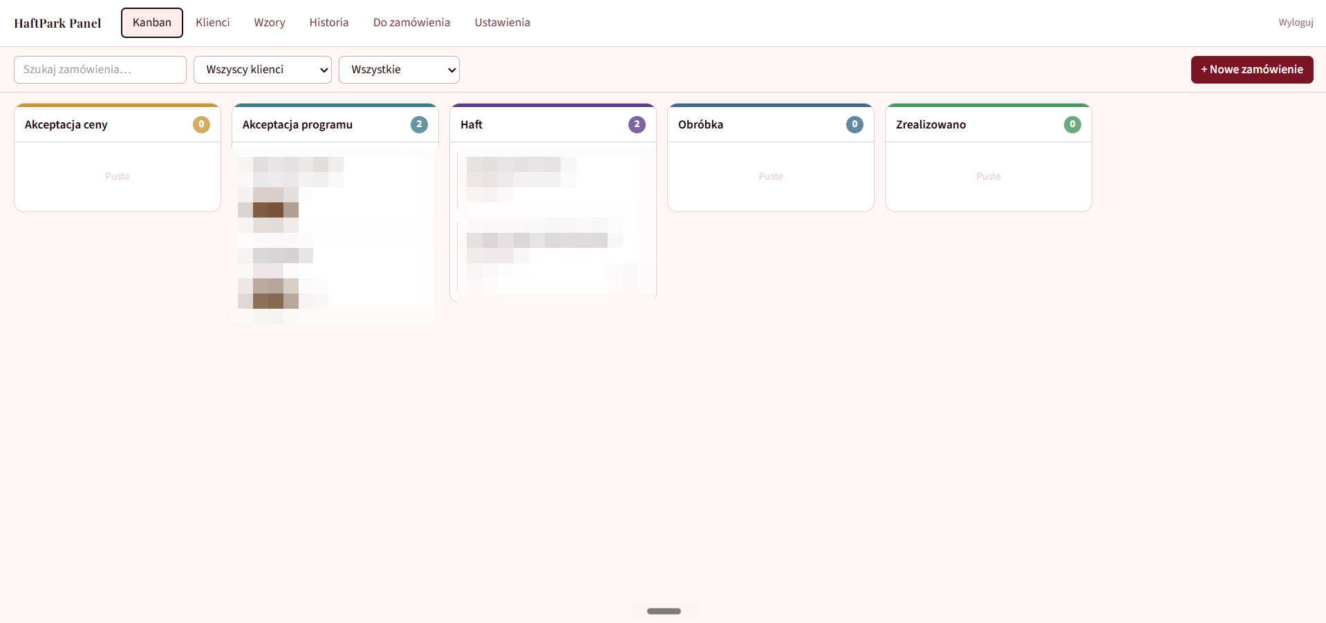 HaftPark CRM — widok Kanban